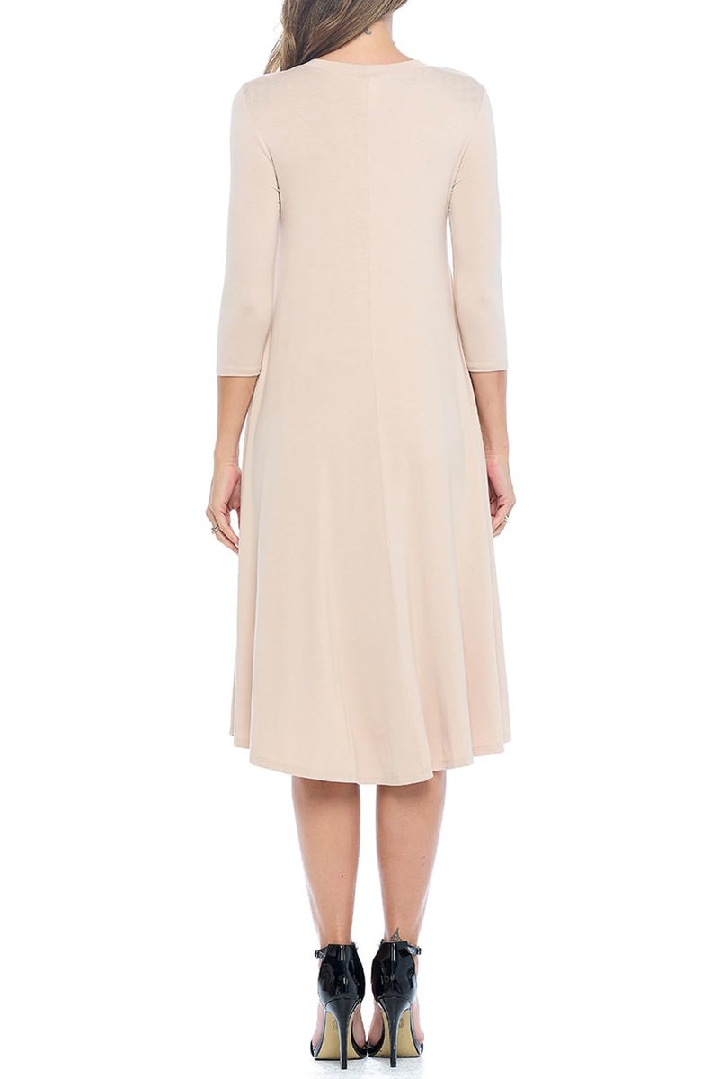 iconic luxe Women's Swing Midi Dress â€“ 3/4 Sleeve Flowy A-Line Tunic â€“ Soft, Stretchy, Comfortable, and Versatile Casual Dress for Everyday Wear X-Large Mocha - Image 5